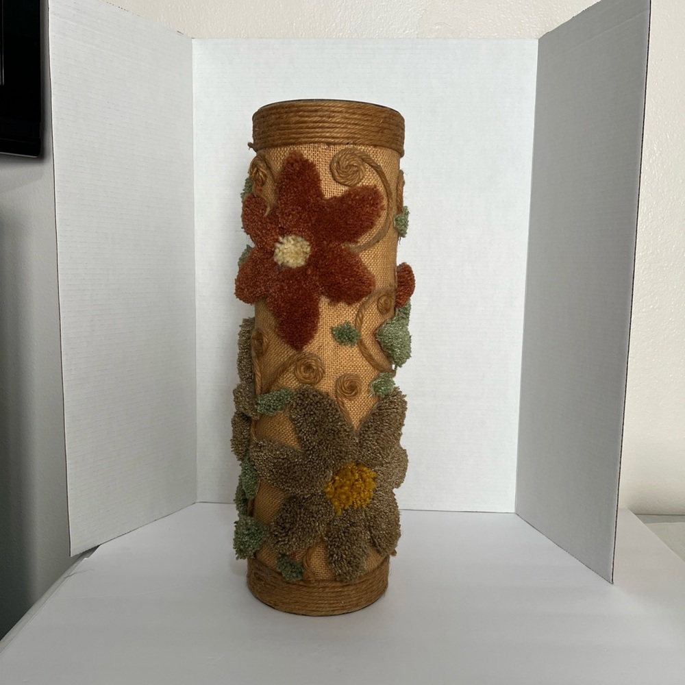 Earthy Vintage‎ Handcrafted Flower Power Vase Tin/Burlap/Jute Yarn 21" Tall